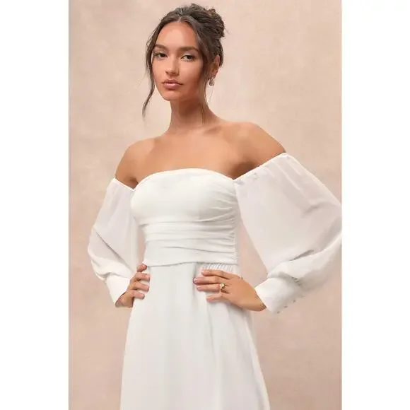 NWT Lulus Adorna White Off-the-Shoulder Maxi Dress Size M - Picture 4 of 11